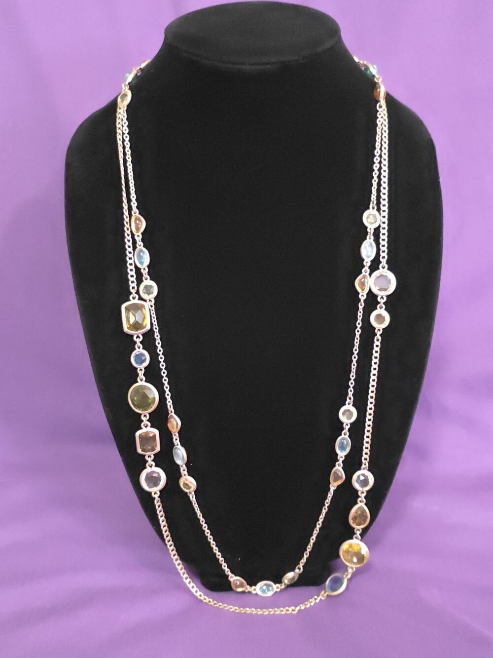 Talbot's Signed Two Layered Necklace Multicolored Bezel Set Crystals Gold Tone
